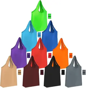 10-Pack Colorful Large Reusable Grocery Bags – Foldable, Durable Polyester Totes