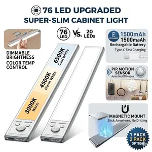 Under Cabinet Lights, Motion Sensor Night Light Indoor, 1500mAh USB Rechargeable Light, Magnetic Installation Dimmable Lights for Kitchen, Wardrobe, Pantry, Closet, Bathroom, Stairs, Sink Cabinet, Garage, Mother's Day gift