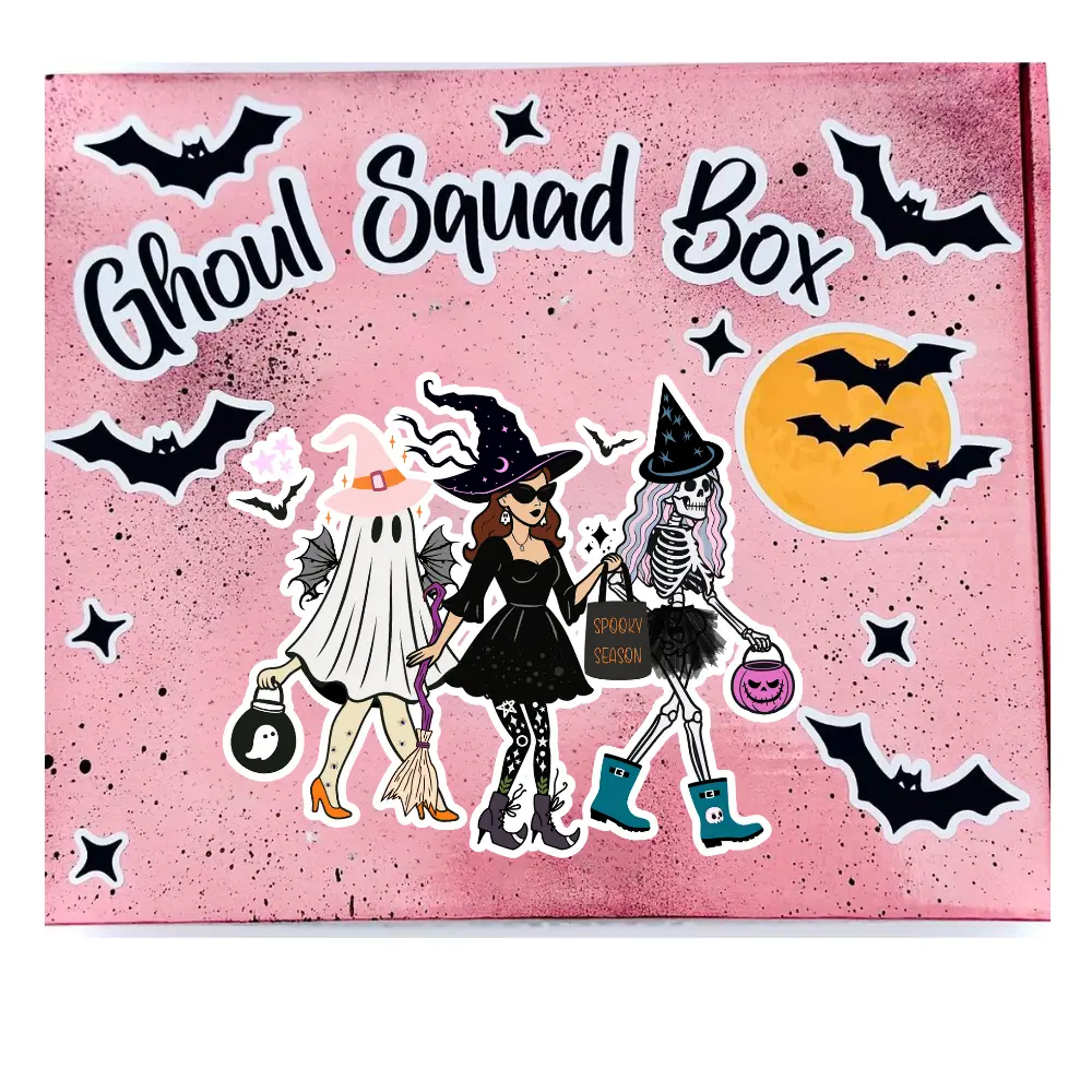Ghoul Squad Box Large Handmade Halloween OOTD Women's Gift Set with T-shirt Earrings Cup Stickers Spooky Party Gift Box for Friends Comfort Colors Uni