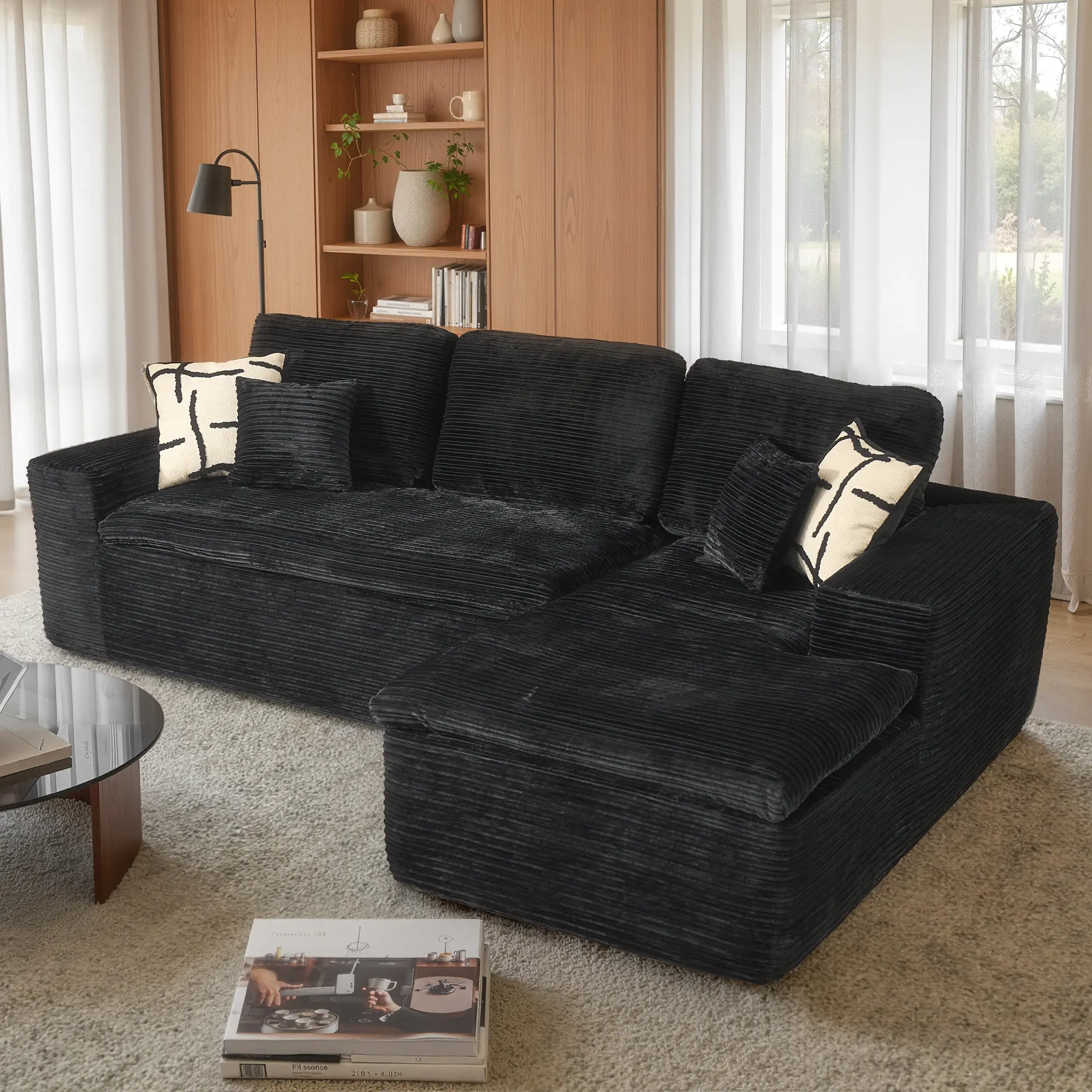 Black Corduroy Right Chaise