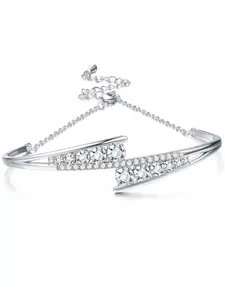 1 Pc Silvery Open Cuff Bracelet with Dazzling Swarovski Crystal for Women Men Classic Twisted Bangle with Adjustable Chain Comfortable Wearing High-quality Copper Durability Lasting Shine Sophisticated Accessory for Bridesmaids All Special Occasions