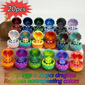 20 Piece 3D Printed Dragon Egg Model Set, Includes 10 Dragon Eggs + 10 Mini Dragons, Multicolor Home Desktop Decoration