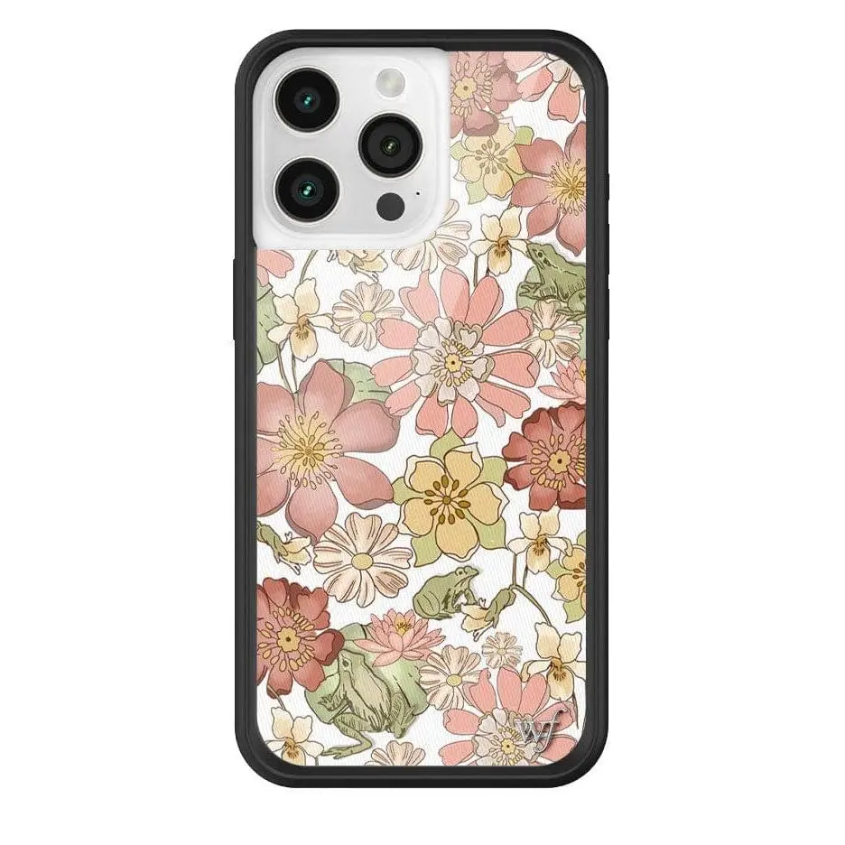 Lily Pad Floral | Limited Edition Trendy iPhone Case | Raised Protective Black Bumper | Women Owned Small Business | White Background Pastel Pink and Green Floral Design | Safety Casing Protective | Gift for Her