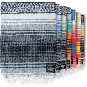 Benevolence LA Authentic Handwoven Mexican Blanket | Yoga Blankets, Outdoor, Picnic, Beach, Camping | Equestrian Saddle | Serape 50X70 Inches - Gray, Pack of 1 Benevolence LA