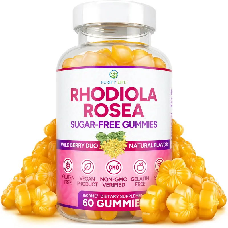 Rhodiola Rosea Gummies - Wild Berry Flavor - Sugar-Free - 1500mg - 60 Vegan Chews