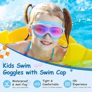 Kids Swim Goggles With Ear Plugs UV Protection Anti-Fog Leak Proof Wide View Pool Swimming Goggles For Youth Boys Girls Aged 3-14 Years Old, perfect for swim lessons, surfing, water skiing, water parks, beach outings, Cool Swimming Goggles