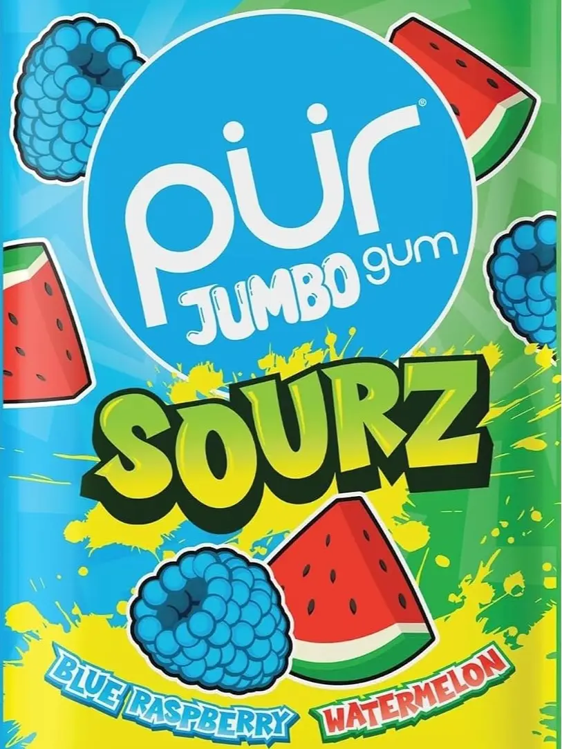 Gum, Sour Blue Raspberry & Watermelon, Xylitol Gum, 20 Count