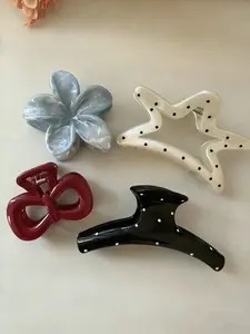 4pcs Cute Transparent Polka Dot Fashion Hair Clips, Sweet Large Size Shark Clip for Girls, Casual Geometric Hair Accessories