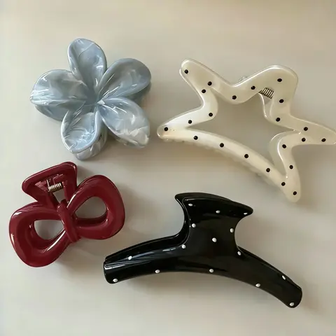 4pcs Cute Transparent Polka Dot Fashion Hair Clips, Sweet Large Size Shark Clip for Girls, Casual Geometric Hair Accessories Hairclips