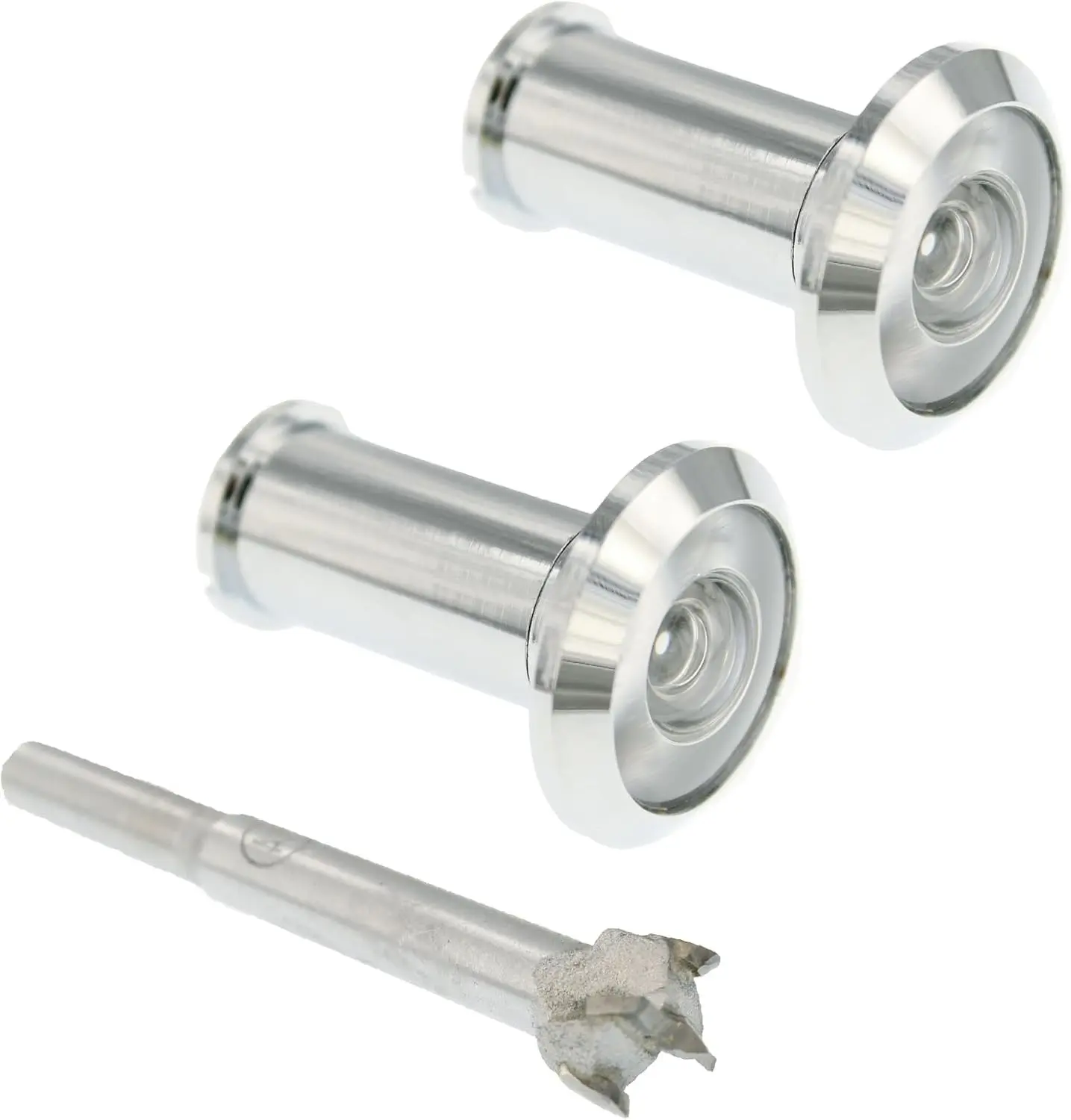 2-PCS 180-degree Wide Angle Door Peephole Viewer for 1-1/2" to 2-1/4" Doors with 14mm Tungsten Carbide Wood Bit Bright Chrome for Enhanced Security and Convenience