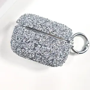 Bling AirPods Case for Women, Full Rhinestone Encrusted Hard Cover with Keychain, Anti-Scratch Protective Skin Compatible with AirPods 1/2/3/Pro, Sparkly Aesthetic Accessory