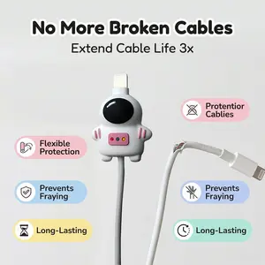 4 Pack Astronaut Data Cable Protector Cases, Space Man Shape Silicone Material, Durable Cord Organizer for Phones & Tablets, Cord Protectors
