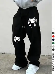 Men's Spider Pattern Print Drawstring Waist Sport Pants, Casual Gothic Joggers, Loose Fit, All Seasons, Unisex