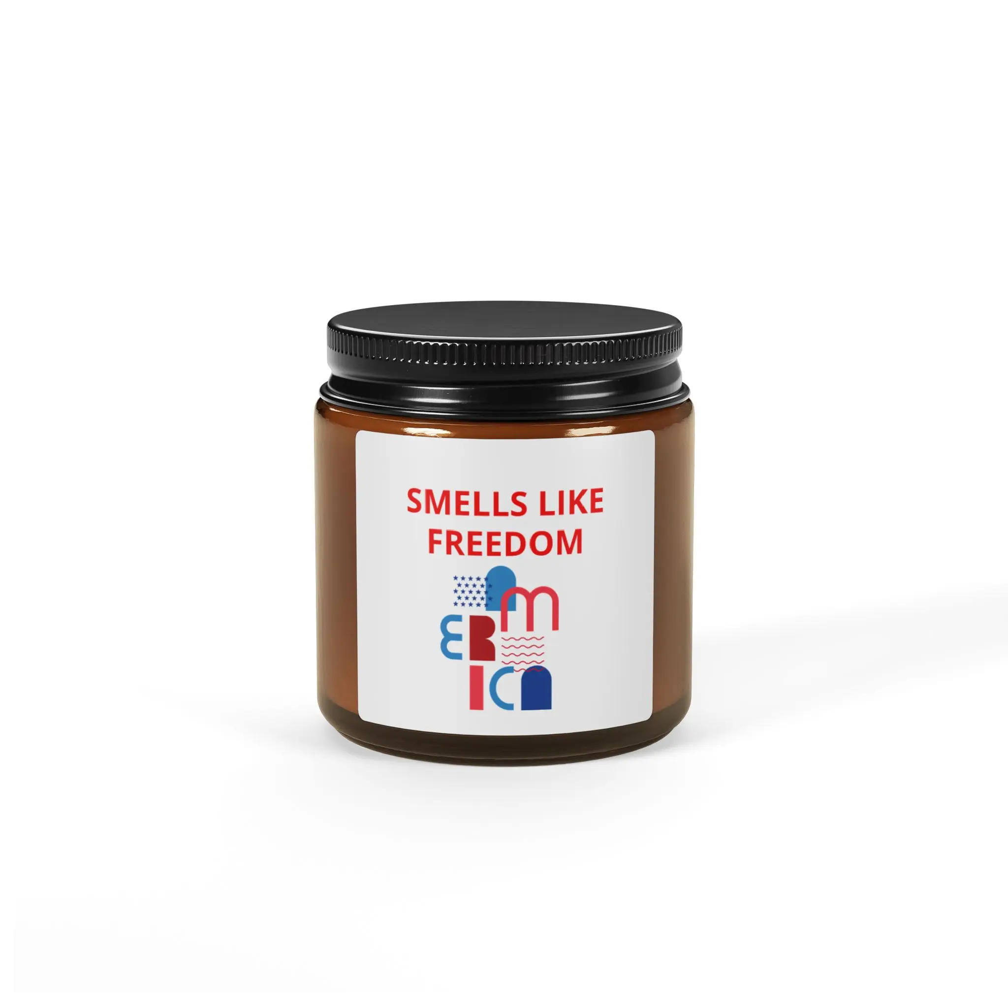 Smells Like Freedom Candle | Soy Amber Jar, Patriotic Red Blue Label