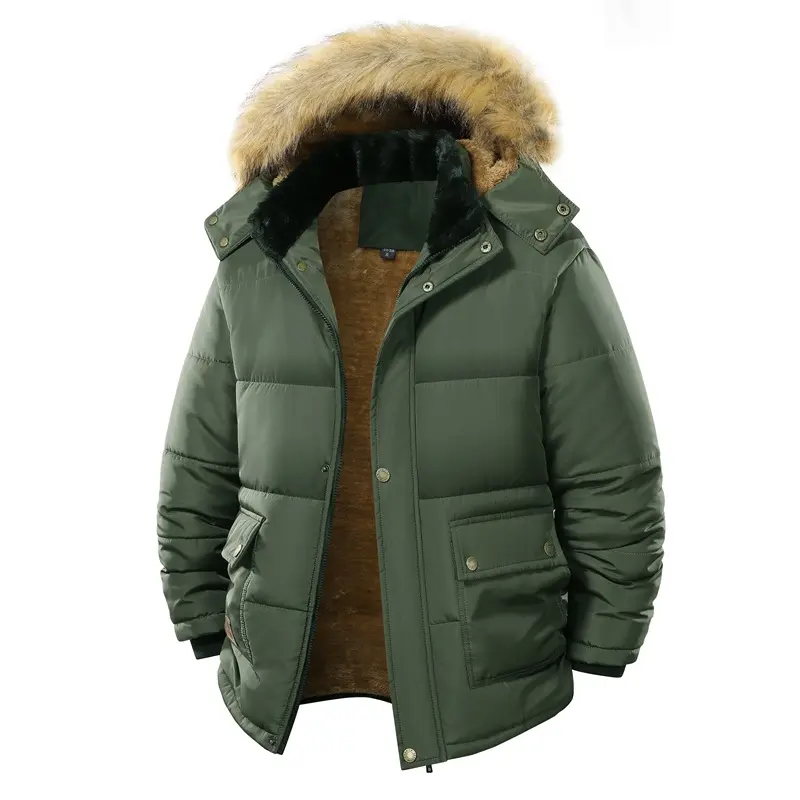 Men's Casual Long-Sleeve Fleece-Lined Warm Cotton Hoodie Coat - Autumn Winter, Removable Hood, Large Pockets, Ideal for Outdoor Activities, Menswear Tops