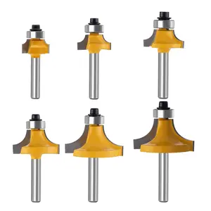 6 count Roundover Router Bit Set, 1/4-Inch Lock Miter Router Bit Kit for Woodworking(1/8", 3/16", 1/4", 5/16", 3/8", 1/2")  Radii Rabbeting, Tongue & , Cabinet Door, Rail & Stile