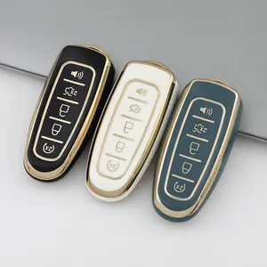 Car Key Case with 5 Buttons, Soft TPU Key Cover Case, Dustproof & Anti-Fall Fashionable Car Key Protector and Accessory for Ford Edge Focus Flex Explorer Taurus Lincoln MKS MKT MKX