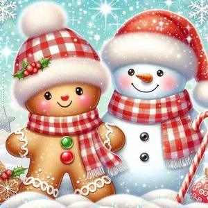 5D DIY Full Diamond Round Diamond Painting - Diamond Art Painting Kit Gingerbread Man, Snowman, Christmas. Mosaic, Canvas - DIY Decorative Painting, Home Wall Decor, Perfect for Valentine's Day, Halloween, Christmas, Birthdays, and Anniversary Gifts.