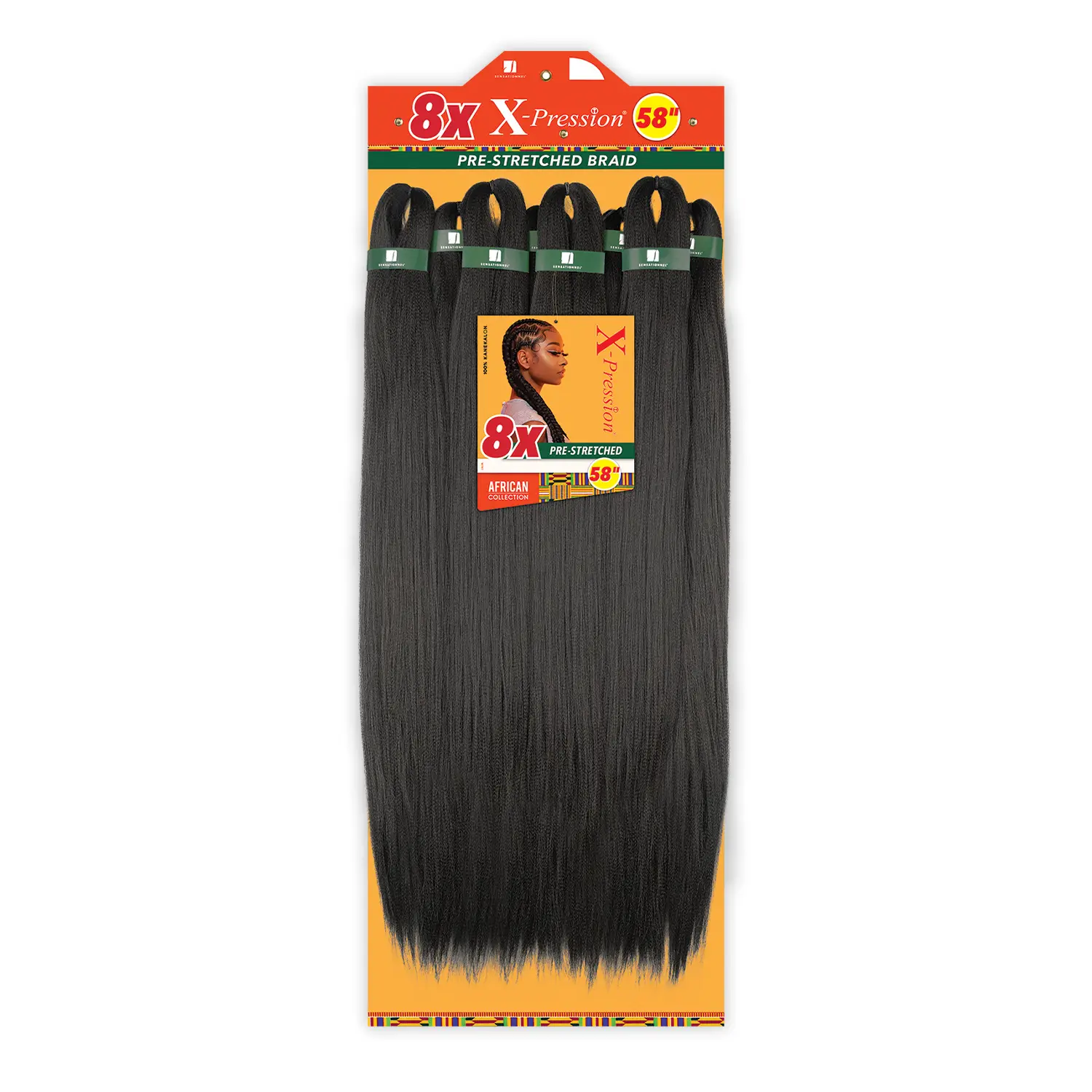 Sensationnel African Collection X-Pression 8X Pre-Stretched Ethnic Kanekalon Hair Braids, 58" Length Classic Synthetic Hair Extensions, Light, Soft, Hot Water Set for Braids Hairstyles, Length 58 Inch, Fiber, Box Braids Style