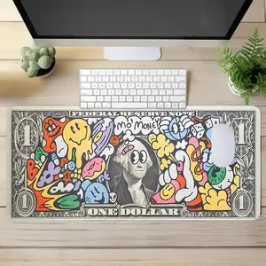 Street Art Dollar Bill Graffiti Design Large Gaming Mouse Pad, Hip-Hop Lovers Desktop Decoration Pad, Washable Rubber Non-Slip Lock Edge Multi-Size, Suitable For Home Office, Desk Accessories, Gift for Family and Friends, Desktop Accessory