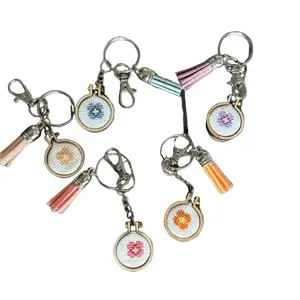 cross stitch keychain. flower cross stitch key chain. floral keychain. floral cross stitch. stocking stuffer. bag charm. planner charm.