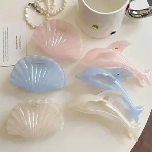 Elegant Acetate Hair Claw Clip Dolphin Shell Series Jelly Color Back Head Headwear Hair Claw Gift