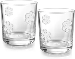 2 count 14 oz Christmas Icon Glass Cups Winter Snowflake Icon Juice Glass Old Fashioned Hand Blown Drinking Cups Snowflake Drinkware  Set for Xmas Party Decoration Friends Lovely Gifts
