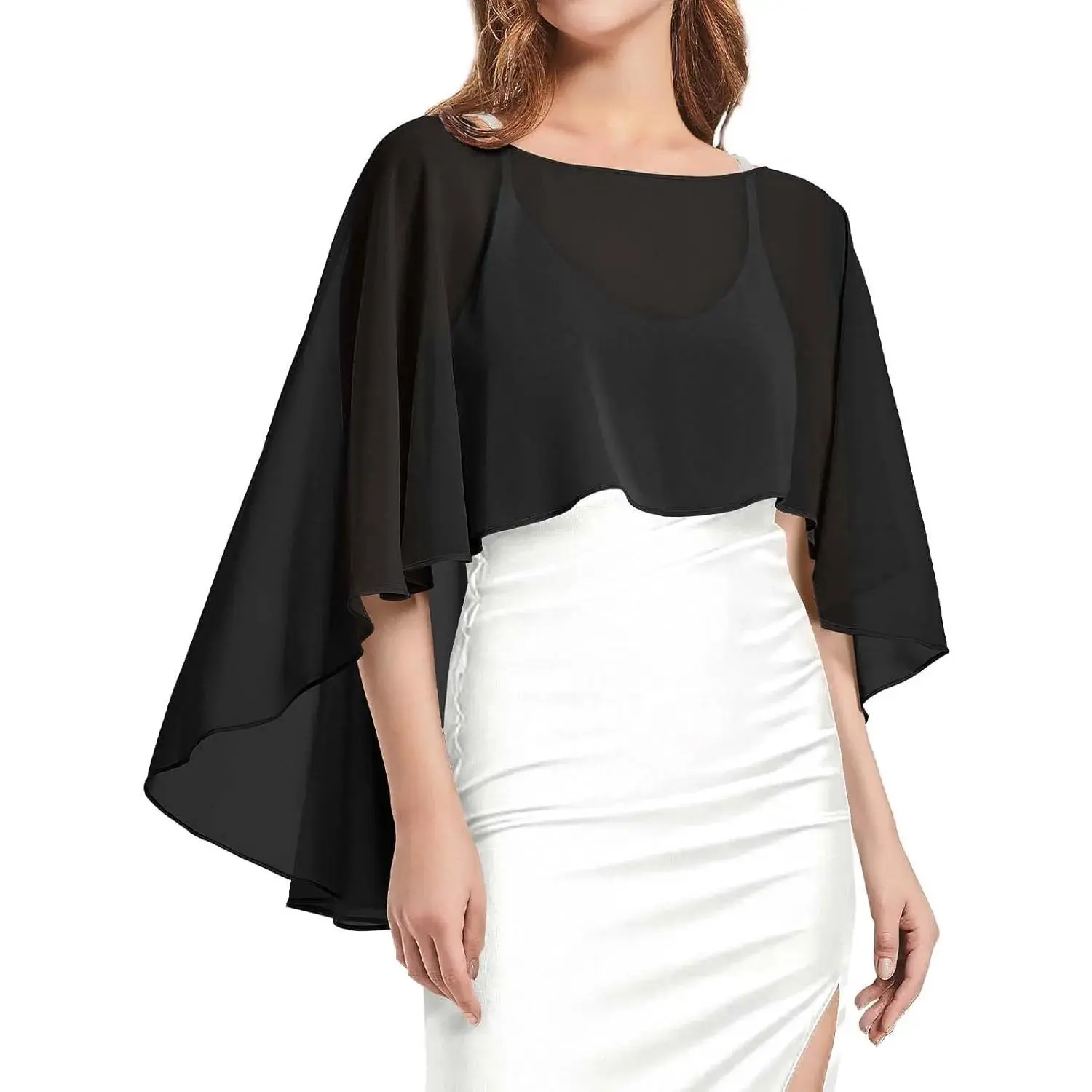 Women's Elegant Chiffon Capelet, Sheer Arm Cover Shawls, Lightweight Formal Wrap for Evening Dresses and Weddings