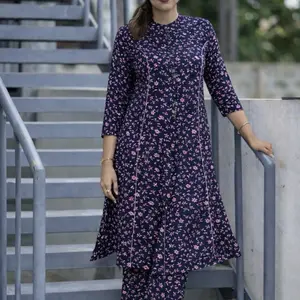 Body size 44 to 48  Comfortable Fabric Viscose Cord Set with 2 Pockets - 2 pcs Floral Design for Everyday Wear Clothes