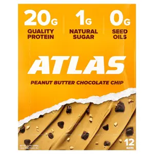 Atlas Bar Protein Bar, Peanut Butter Chocolate Chip, 12 Bars, 1.9 oz (54 g) Each