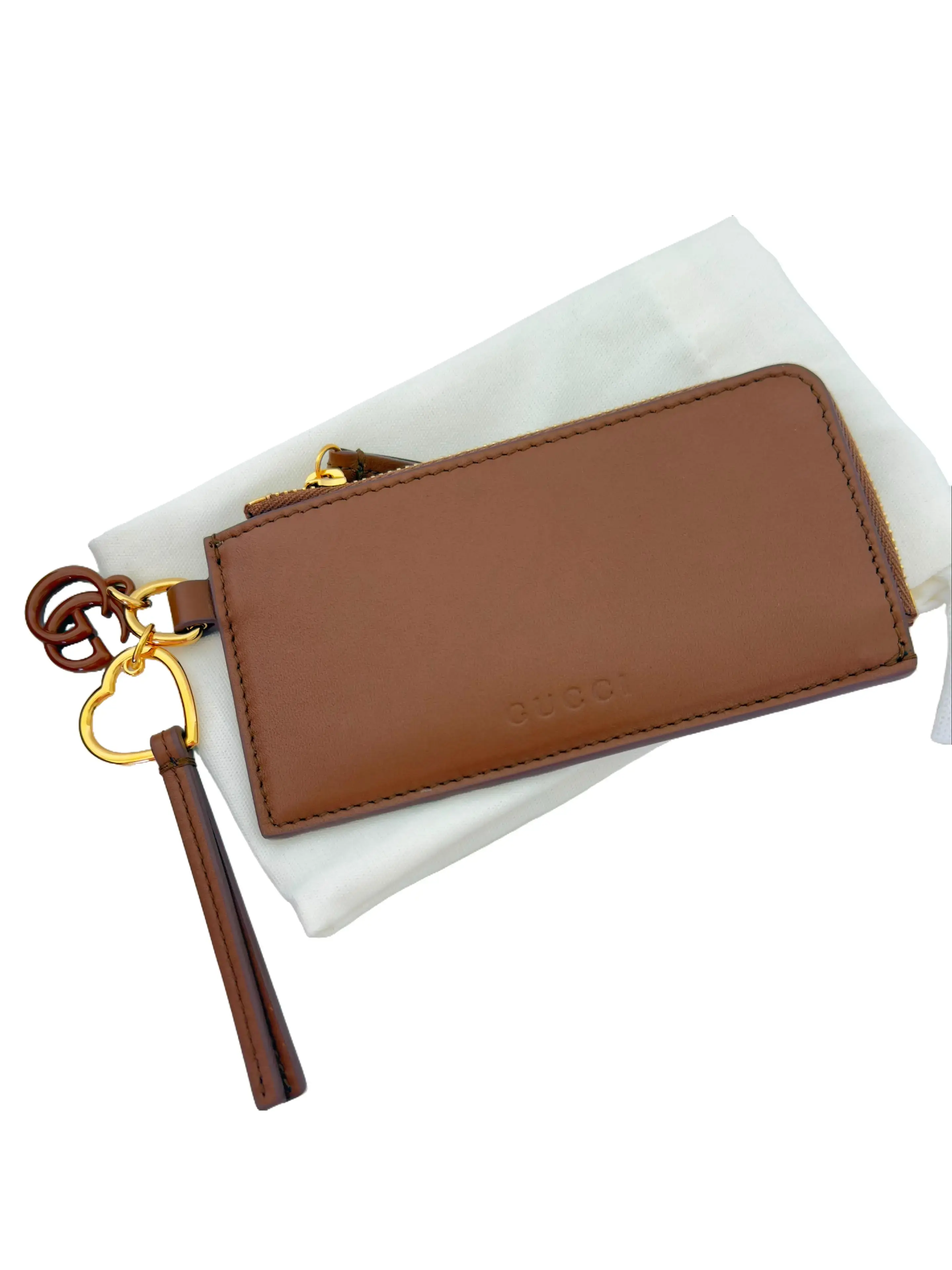 Pre-owned GUCCI Leather Wallet Double G Charm Card Case