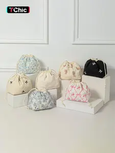 Quilted Drawstring Makeup Bag ,Coquette Aesthetic Cute Travel Toiletry Bag,Drawstring Gift Bag for Women and Girls