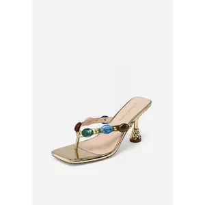 Dream Pairs Women's Jeweled Thong Sandals - Square Toe, Low Heel, Slip-On Slides, 4mm Padded Insole, Colorful Gemstones, Comfortable Walking Shoes for Summer Beach