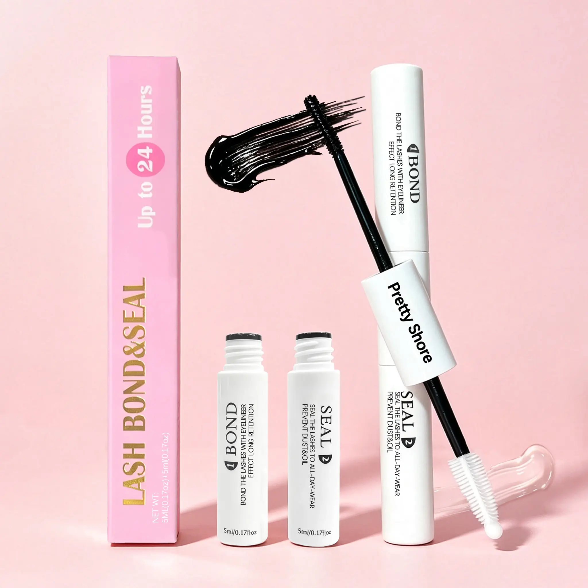 Prettyshore 2-in-1 Black Liquid Lash Glue and Bond - Strong Hold, Waterproof, Beginner-Friendly Cosmetic Adhesive for Lash Clusters & Individual False Eyelash Extensions, At-Home Use Makeup