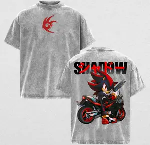 Shadow Hedgehog Anime Game Graphic Tee, Sonic Inspired Rider Shirt, Vintage Washed Oversized Streetwear, Unisex Biker Style Top
