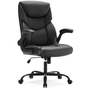 Sweet Furniture Office Chair - Ergonomic Executive Computer Desk Chairs with Adjustable Flip-up Armrest, Swivel Task Chair with Lumbar Support, Strong Metal Base, PU Leather