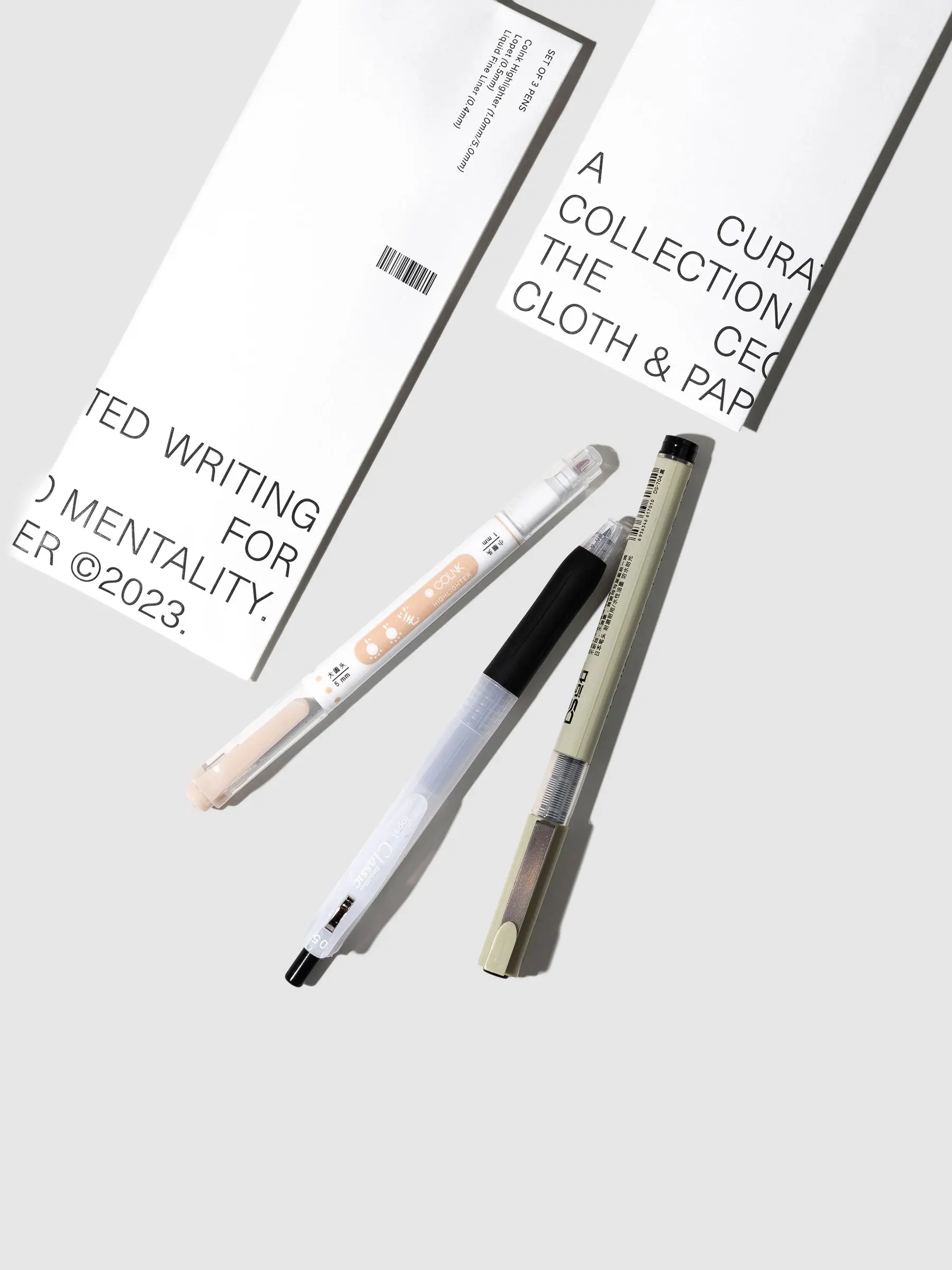 Cloth & Paper CEO Writing Collection Set of 3 Tools - Colnk Highlighter, CEO Chic Fineliner, Lopet Gel Pen - Dual-Tip, Needle-Tipped, Postable Caps - Perfect for Notes & Bold Lettering