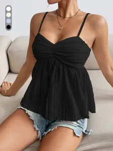 Trending Lace Spaghetti Strap Cami for Women, Sweetheart Neckline Peplum Tank, Feminine Sexy & Flowy, Casual Holiday Top, Sleeveless Fitted Design