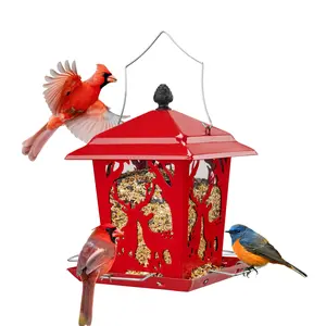 Kingsyard Metal Hopper Bird Feeder with Deer Pattern - Weatherproof Roof & 4 Perches, 6.6 x 6.6" Tray, 2.5 lbs Capacity, Perfect Christmas Gift for Outdoor Decor