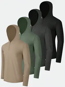 4 Pack Men's Quarter Zip Hoodies Zip Up Hoodie Long Sleeve Sweatshirt Casual Pullover for Workout Gym Running outfit men's 1/2-zip running top
