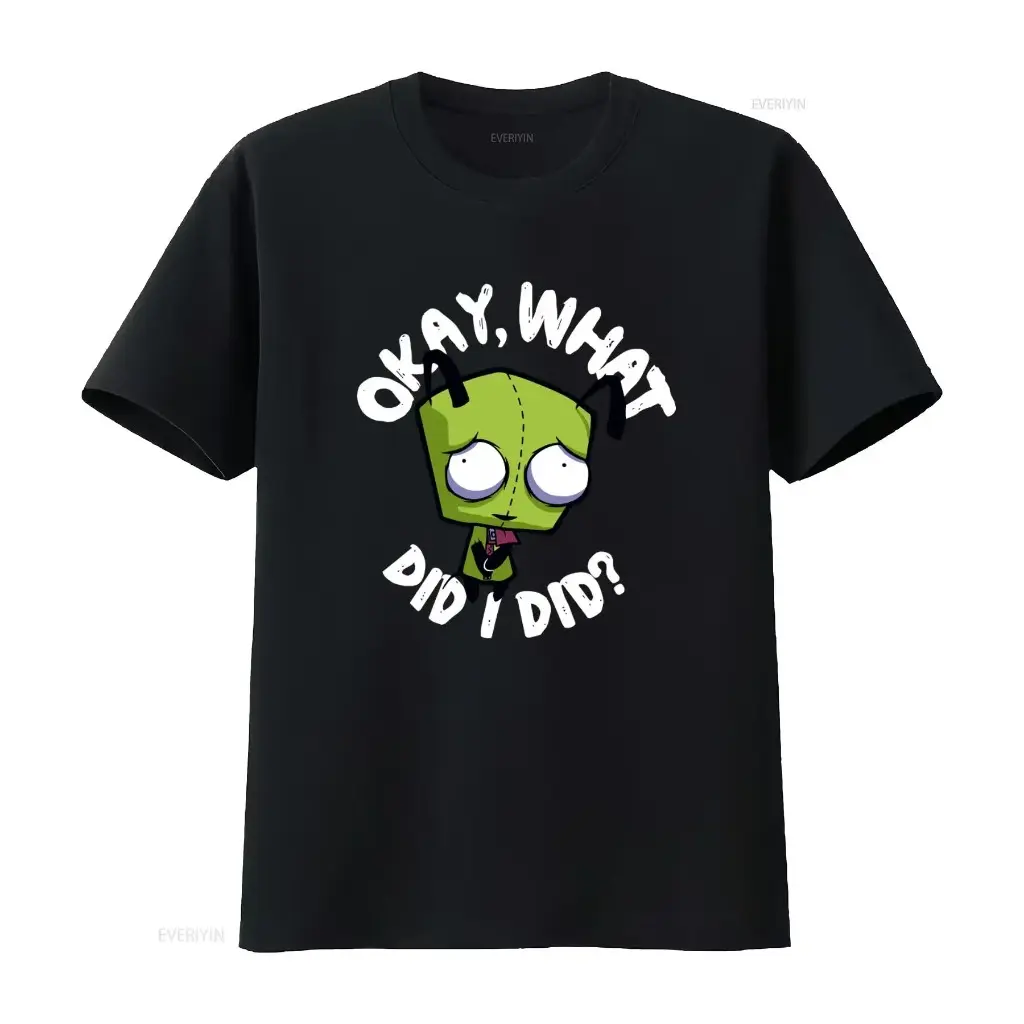 Mighty Fine Invader Zim Gir Graphic T-Shirt - Youth Juniors XL Purple, Cartoon Alien Design, "What Did I Do" Print, Vintage Washed, Digital Print, Minimalist Style, for Party, Easter, Valentines Day, All Seasons, Christmas, Crew Neck, Holiday