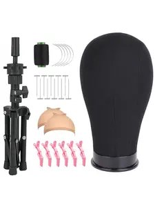 22 inch canvas mannequin headband bracket, set with mounting holes, styling hair clip, positioning pin, threaded wig cap.