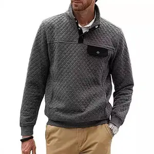 Men's Quilted Sweatshirt Casual Long Sleeve Outdoor Stand Collar Quarter-Zip Pullover Sweatshirts