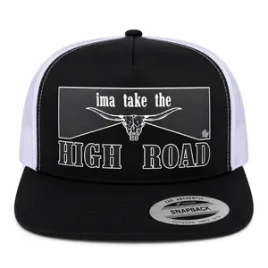 RW IMMA Take The High Road Hat | Longhorn Western Trucker Cap | Funny Cowboy Quote Mesh Snapback Hat | Texas Style Flat Bill Cap | Country Rodeo Party Hat | Southern Outdoor Gift Hat | Casual Western Hat For Men Women