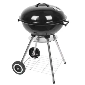 Portable Charcoal Stove with Enamel Cover 18 Inch White Side Wheels 15cm Diameter Heavy Duty Outdoor Camping Grill for Garden Patio