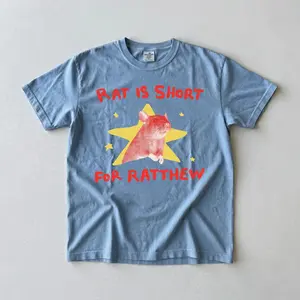 Rat Is Short For Ratthew Funny Graphic Tee Unisex Meme T-Shirt Retro Weirdcore Aesthetic Faded Green Cotton Vintage Wash Animal Top Joke Apparel Funny Matthew Gift Novelty Casual Short Sleeve Oversized Baggy Shirts