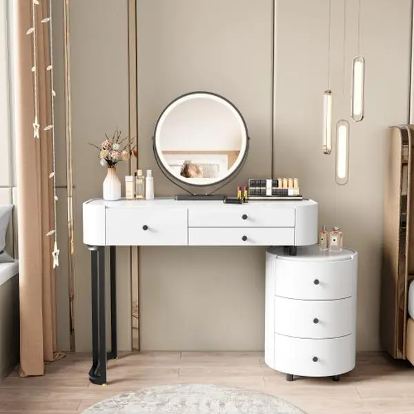 Bellemave  Modern Minimalist Dressing Table with Detachable Mirror and Rotatable Side Cabinet Makeup table, Easy Assembly Vanity