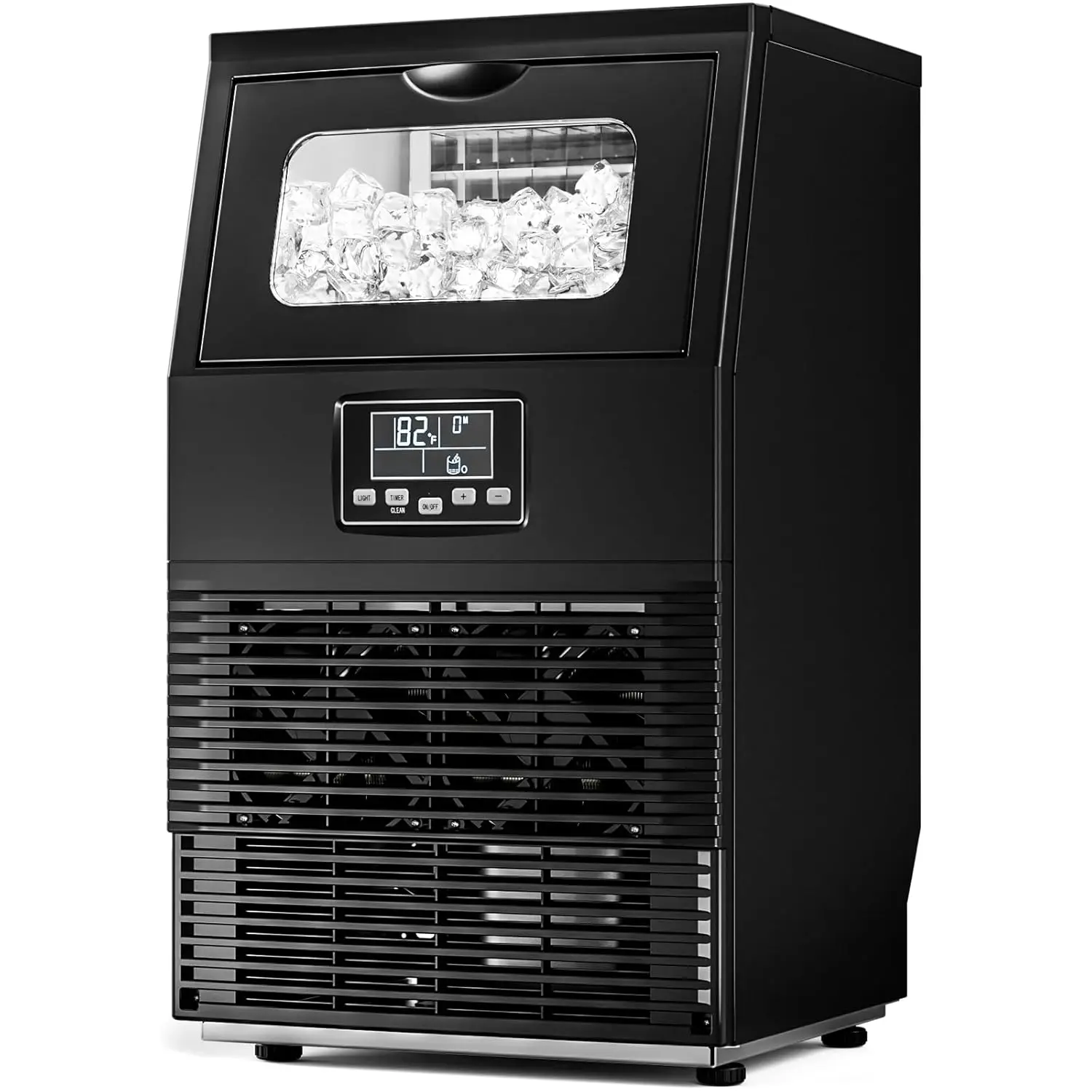 Commercial Ice Maker Machine 66Lbs/24H, Self-Cleaning Freestanding Ice Machine for Home, Bar, Restaurant, Coffee Shop, Outdoor, Stainless Steel Black