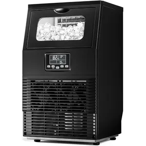 Commercial Ice Maker Machine 66Lbs/24H, Self-Cleaning Freestanding Ice Machine for Home, Bar, Restaurant, Coffee Shop, Outdoor, Stainless Steel Black