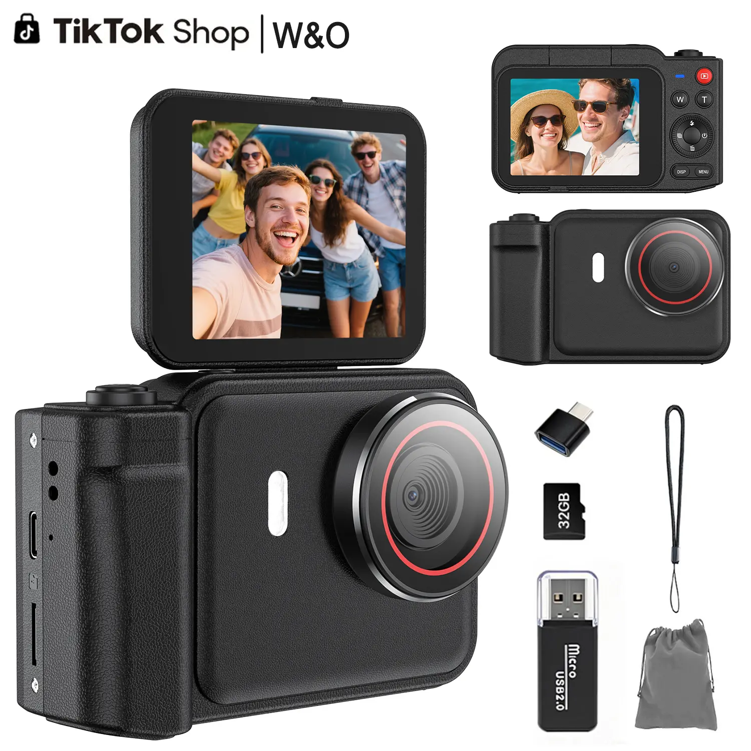 2026 Digital Camera with 180° Flip Screen, Digital Camera for Photography, Fill Light, 16X Digital Zoom and 32GB Card, Easy Point and Shoot Camera for Students and Young Women, Back to School Gift Idea